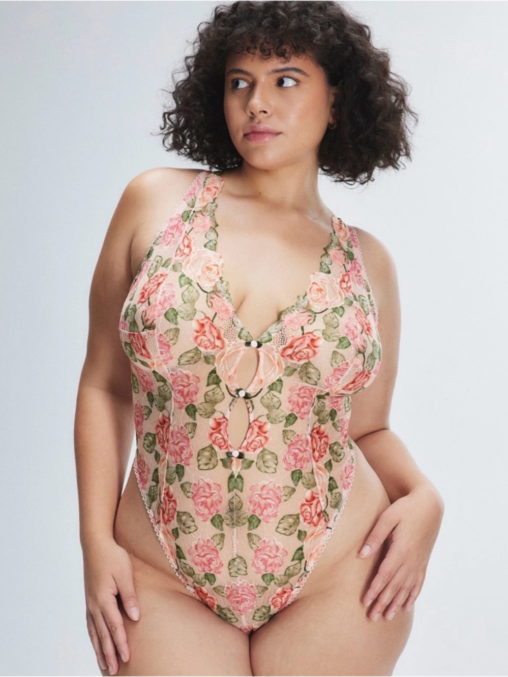 Savage X Fenty Les Roses Lace Teddy in Porcelain Pink Size 1X NWT